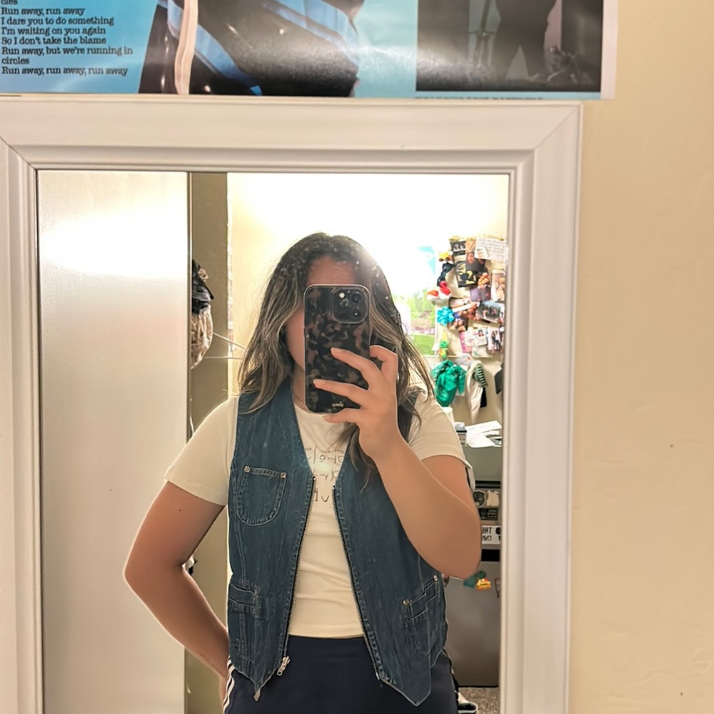 Vintage reversible denim and floral zipper vest